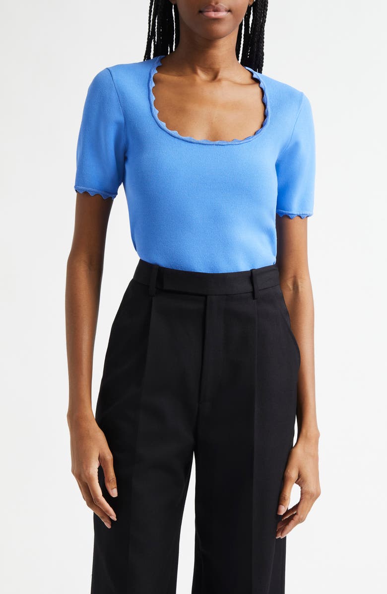 Emporio Armani Scallop Scoop Neck Knit Top, Main, color, Periwinkle