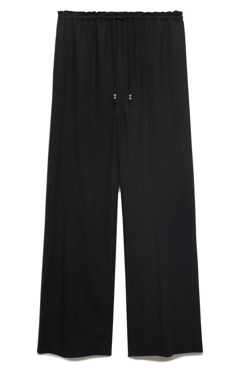 MANGO Drawstring Waist Linen Blend Pants, Main, color, Black