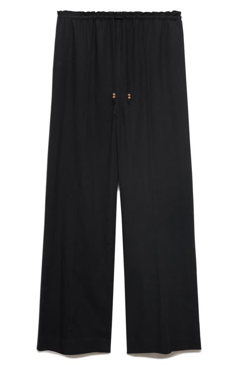 Drawstring Waist Linen Blend Pants (Regular & Plus)