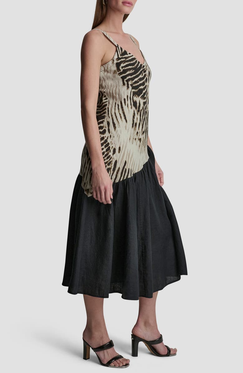 DKNY Colorblock Asymmetric Flounce Linen Dress, Alternate, color, Brushed Sandbed/ Black