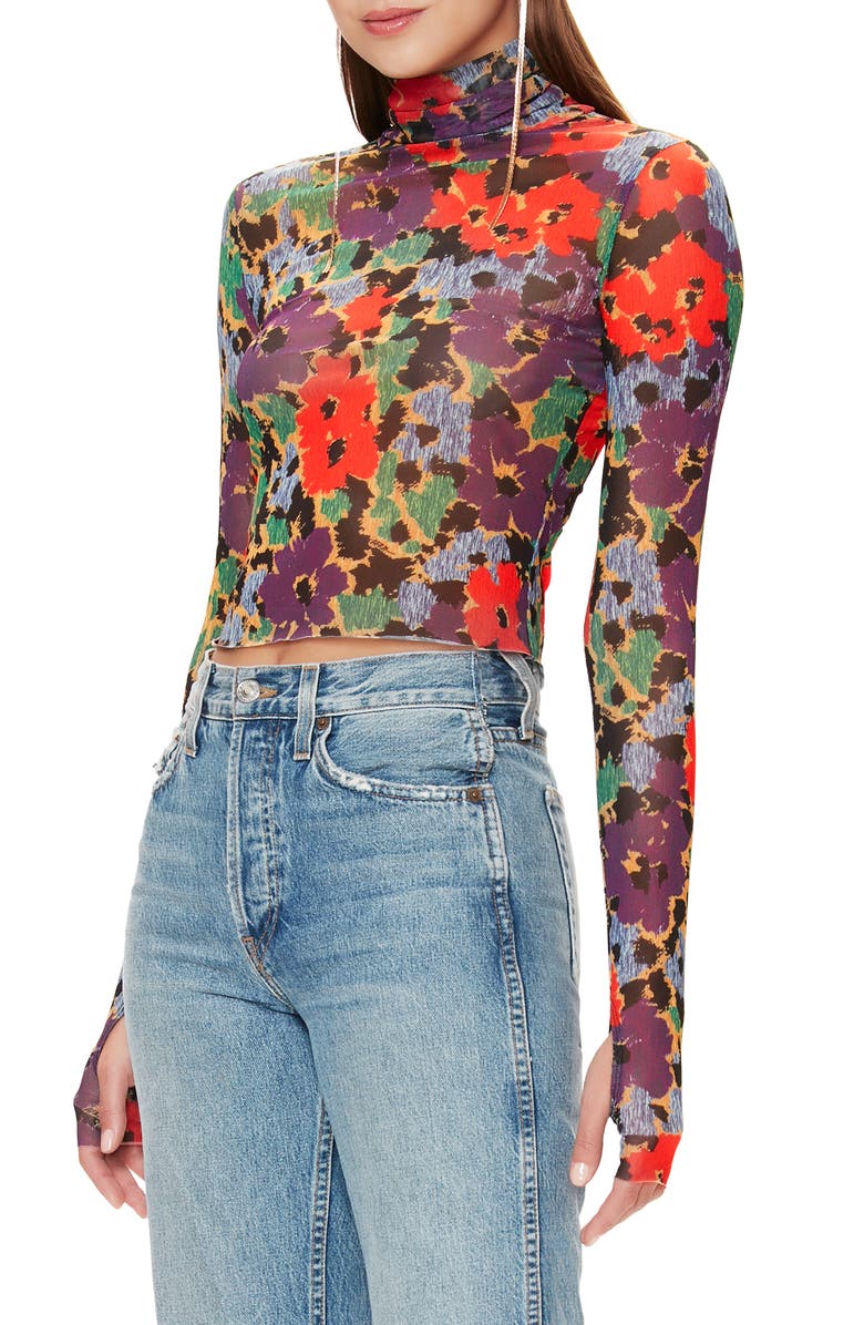 AFRM Jordan Leopard Print Long Sleeve Crop Top, Alternate, color, 