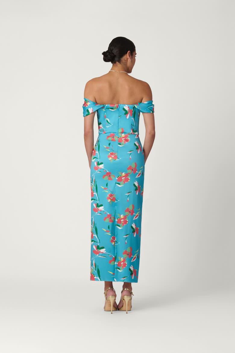 Midnight Mediterranean Floral Mikado Calder Dress, Alternate, color, Sea Blue