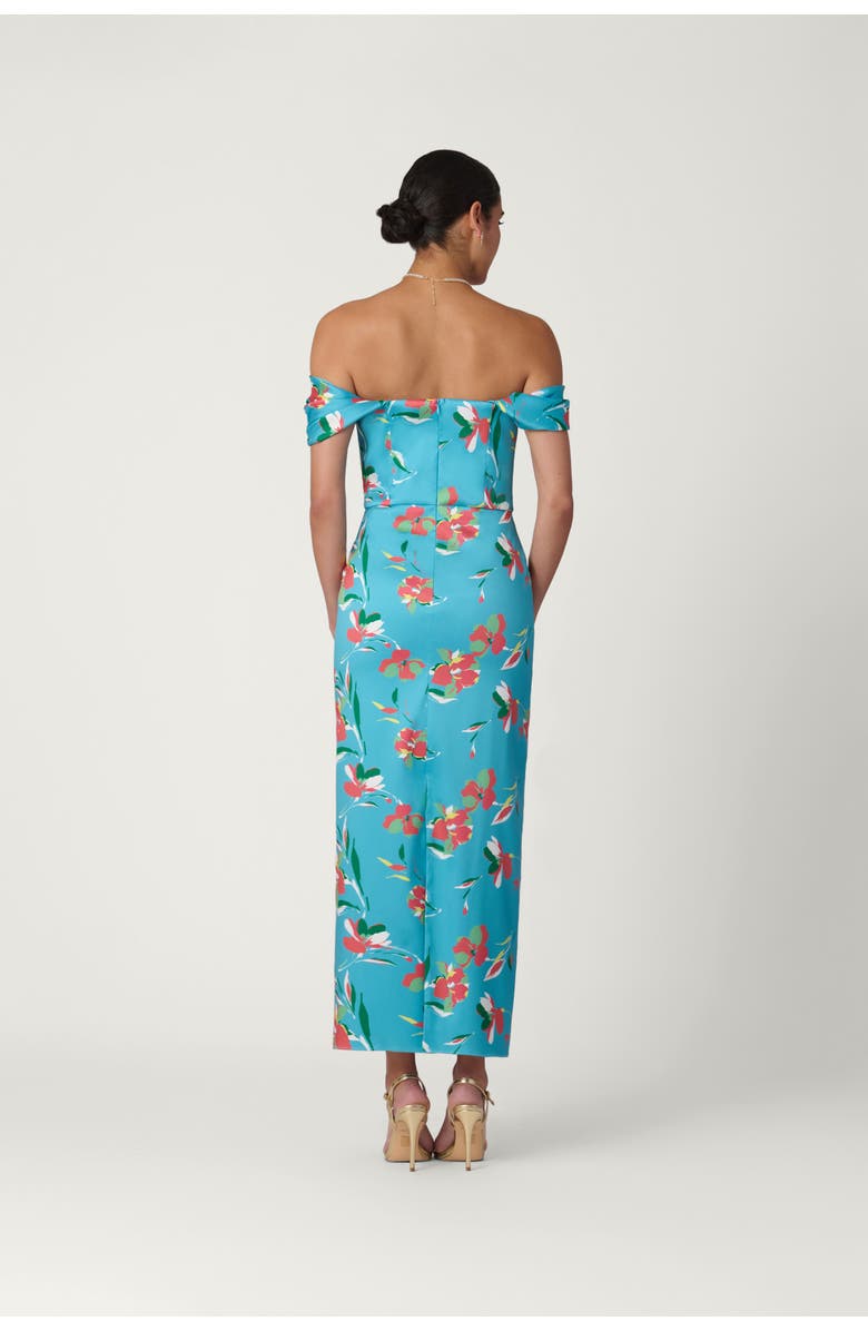 Shoshanna Midnight Mediterranean Floral Mikado Calder Dress, Alternate, color, Sea Blue