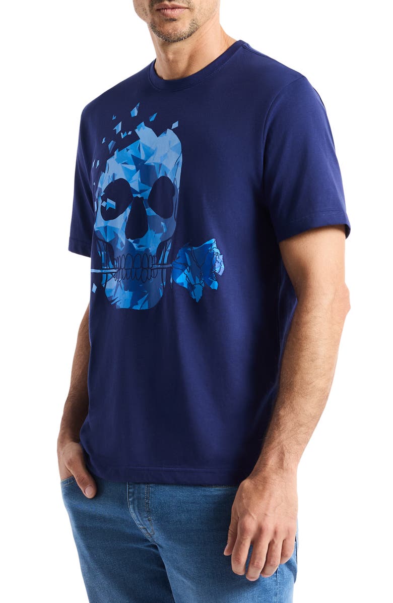 Robert Graham Rose Skull Graphic T-Shirt, Alternate, color, Navy