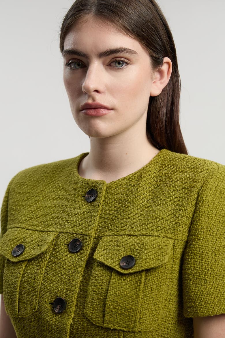 Textured Tweed Tailored Midi Dress, Alternate, color, Olive