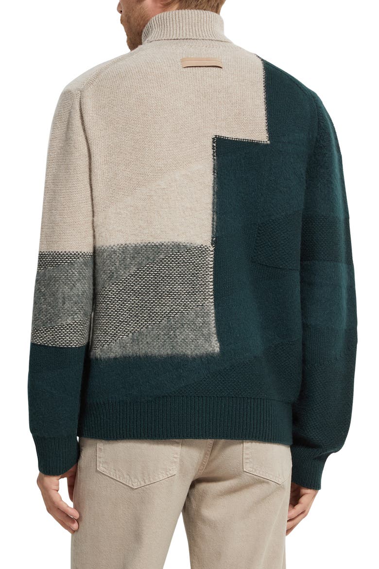 Cashmere & Mohair Turtleneck Sweater, Alternate, color, LIGHT TAUPE/ DARK GREEN