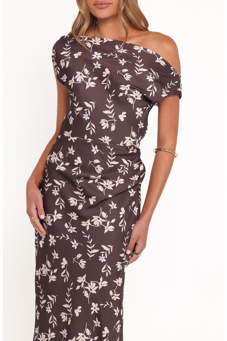 Zafira Floral One-Shoulder Maxi Dress, Alternate, color, BROWN CREAM FLORAL