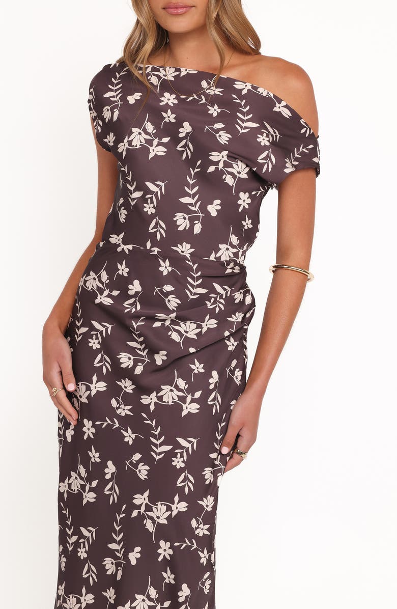 Petal & Pup Zafira Floral One-Shoulder Maxi Dress, Alternate, color, Brown Cream Floral