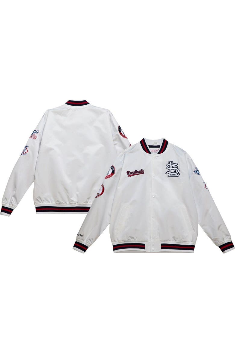 Men's Mitchell & Ness White St. Louis Cardinals City Collection Satin Full-Snap Varsity Jacket, Main, color, White