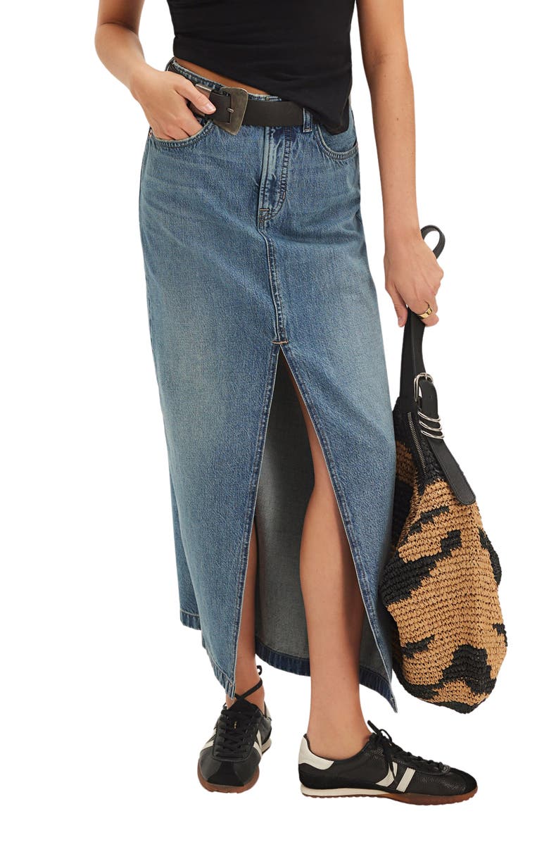 Free People Nothing Better Denim Maxi Skirt, Main, color, Little Things