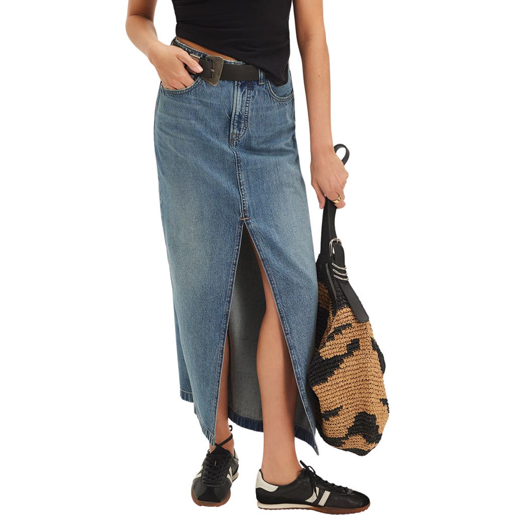Free People Nothing Better Denim Maxi Skirt In Blue