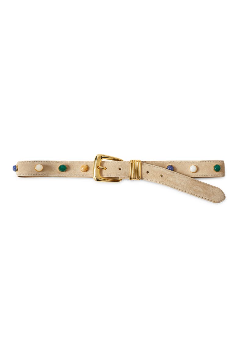 Arch Stone Embellished Suede Belt, Main, color, STONE KHAKI