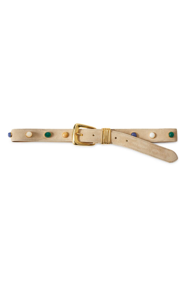 Veronica Beard Arch Stone Embellished Suede Belt, Main, color, Stone Khaki