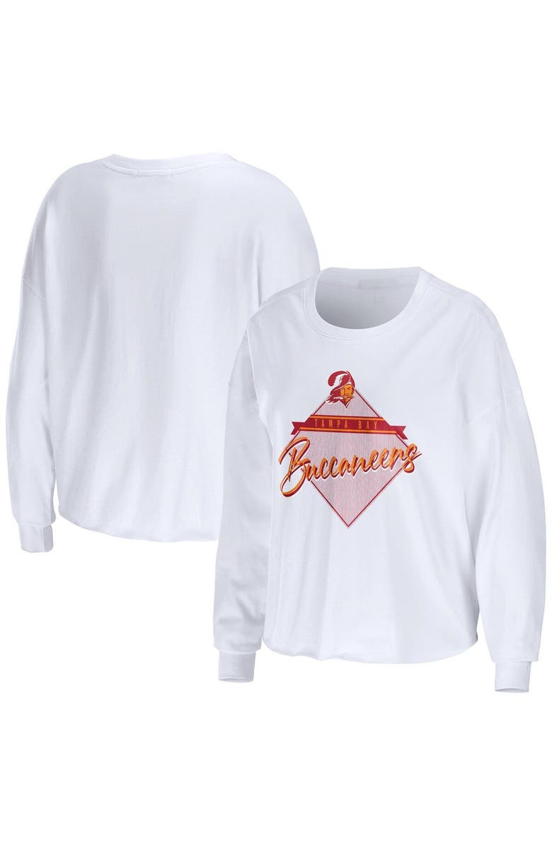 WEAR by Erin Andrews Women's WEAR by Erin Andrews White Tampa Bay Buccaneers Domestic Cropped Long Sleeve T-Shirt, Main, color, 