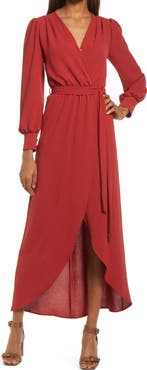 Fraiche by J Long Sleeve Faux Wrap Dress