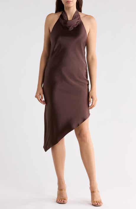 Asymmetric Satin Halter Dress