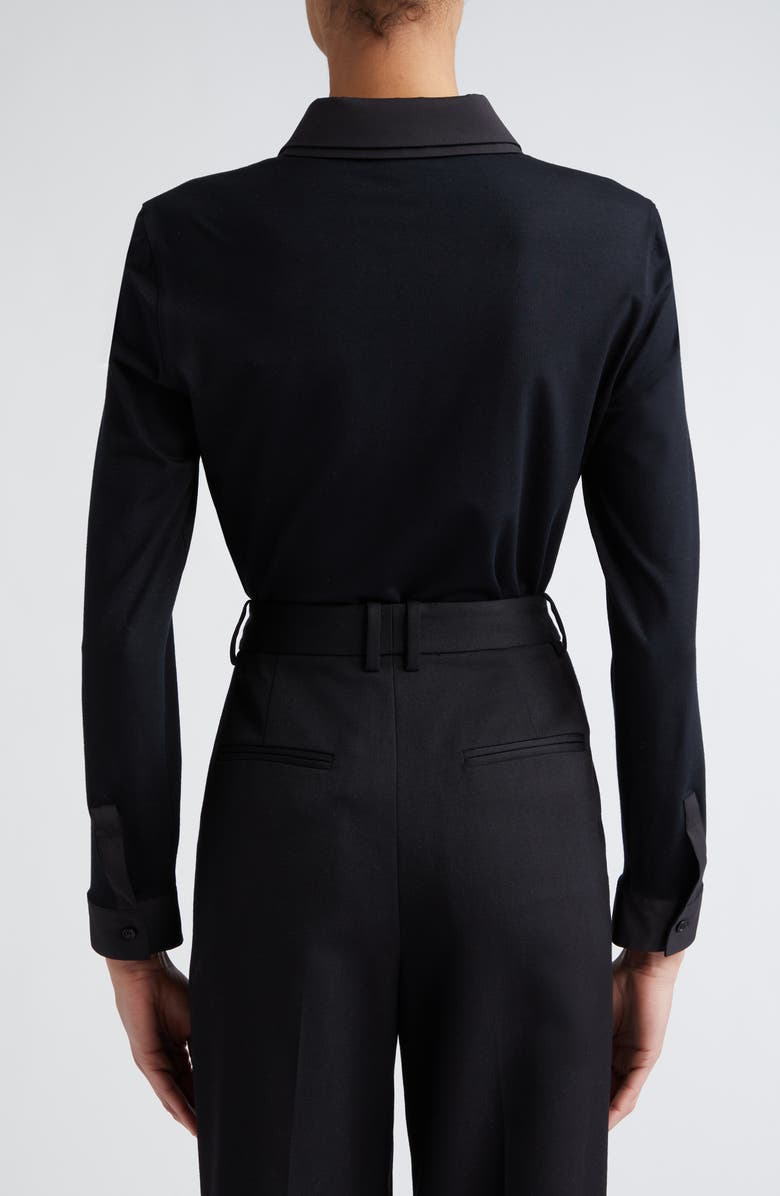 Akris punto Double Collar Stretch Cotton Button-Up Shirt, Alternate, color, Black