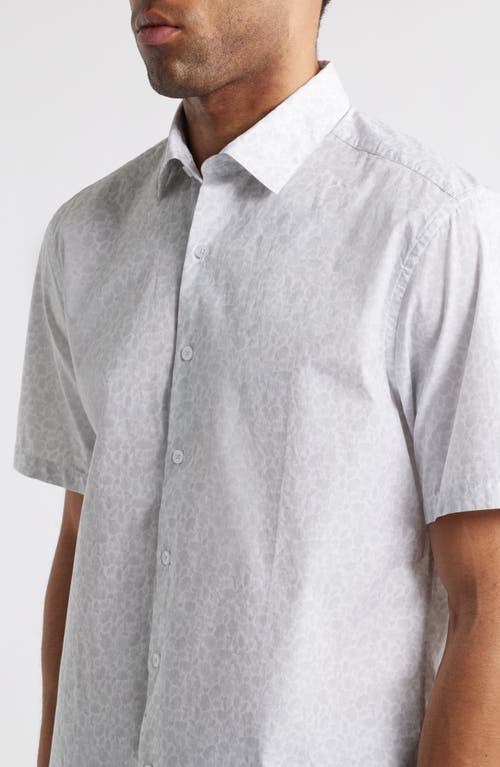 Robert Barakett Blossom Print Short Sleeve Cotton Button-up Shirt In Blue