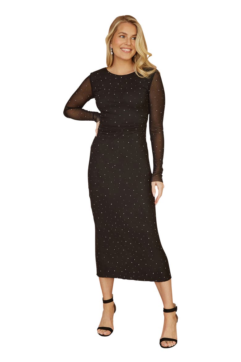 Sparkle Mesh Bodycon Midi Dress, Main, color, Black