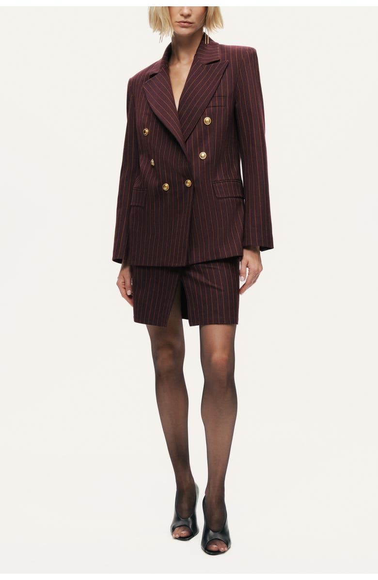 Nocturne Pinstripe Double-Breasted Blazer, Alternate, color, Burgundy