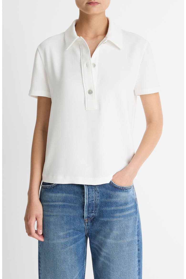 Short Sleeve Crepe Polo Shirt, Main, color, OFF WHITE