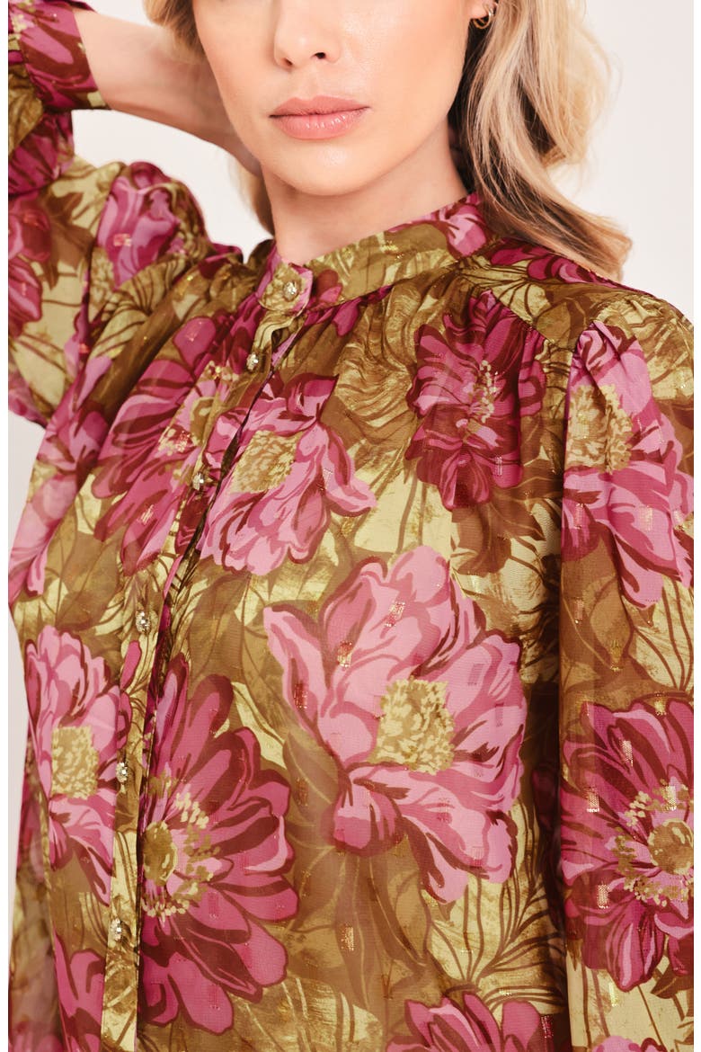 Floral Button-Up Top, Alternate, color, BROWN