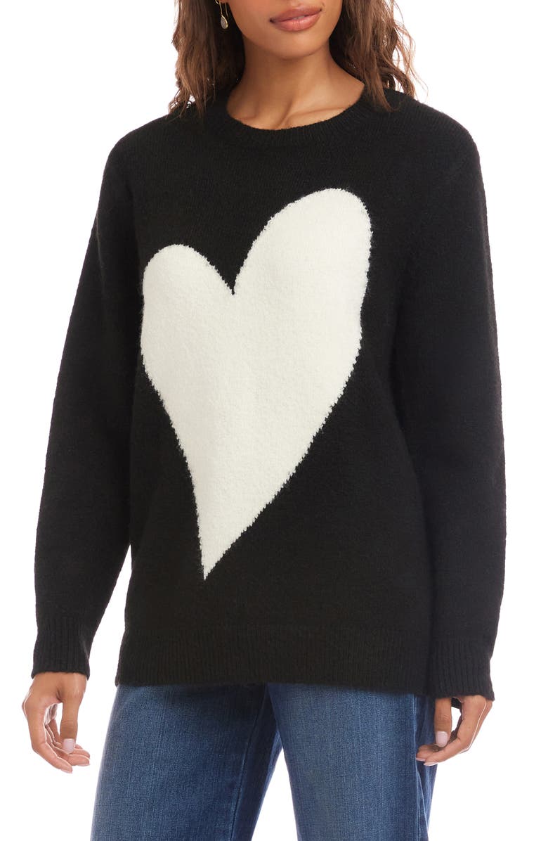 Karen Kane Heart Crewneck Sweater, Alternate, color, Black/ Cream