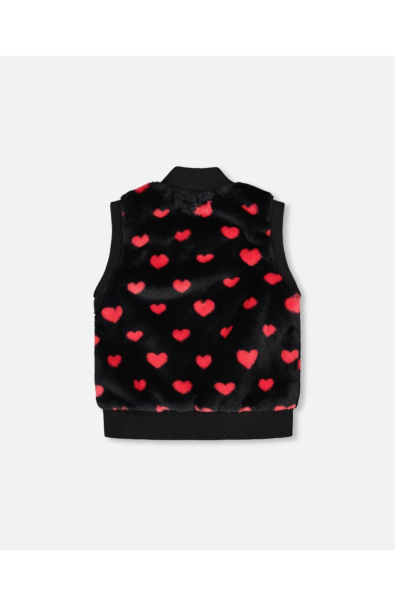 Deux par Deux Faux Fur Sleeveless Vest with Hearts, Alternate, color, Black And Red