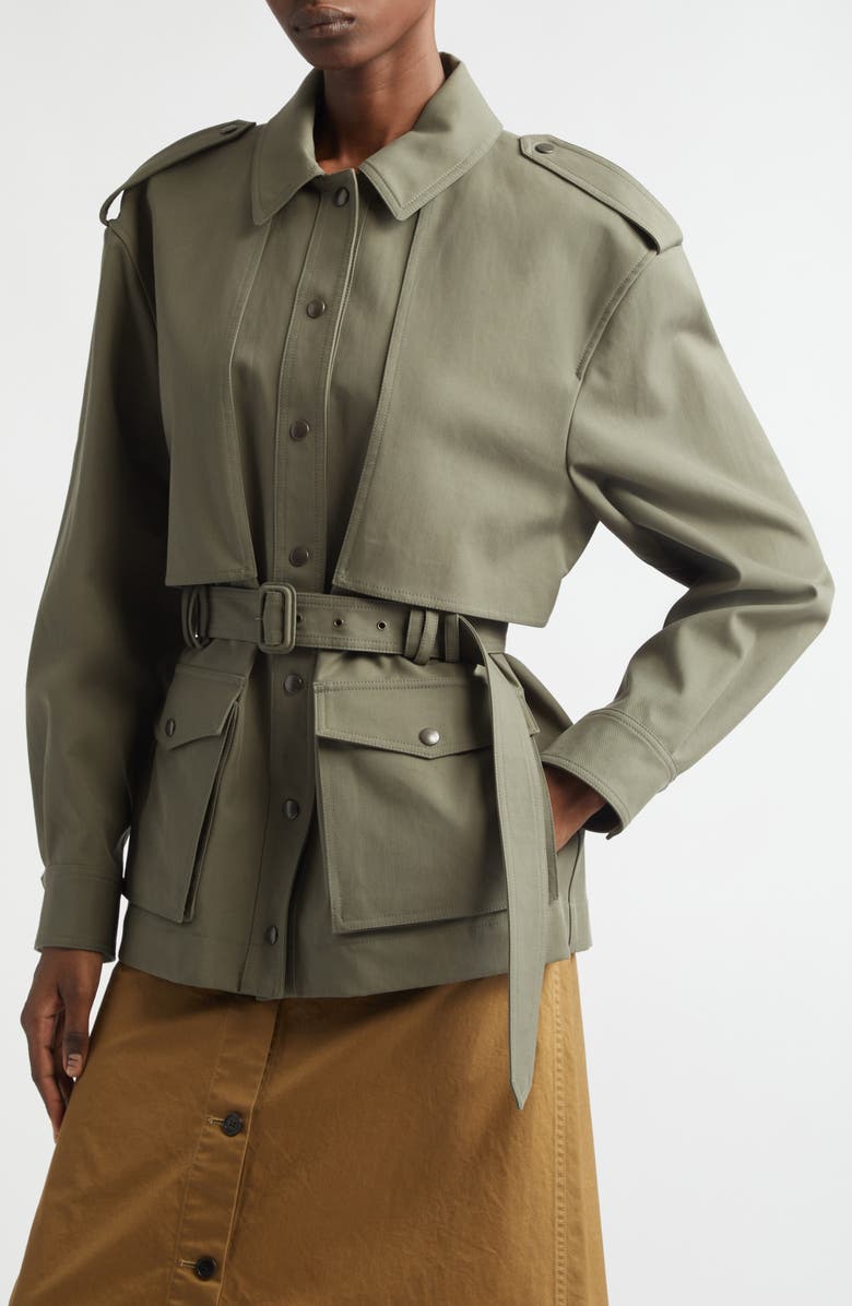 Saint Laurent Belted Cotton Military Jacket, Main, color, Kaki Passe