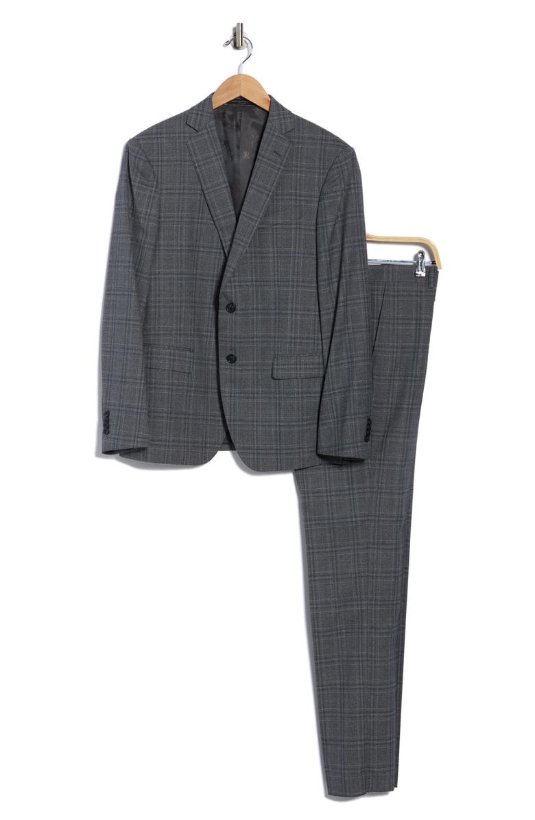 John Varvatos Star USA Plaid Wool Blend Suit, Alternate, color, Charcoal