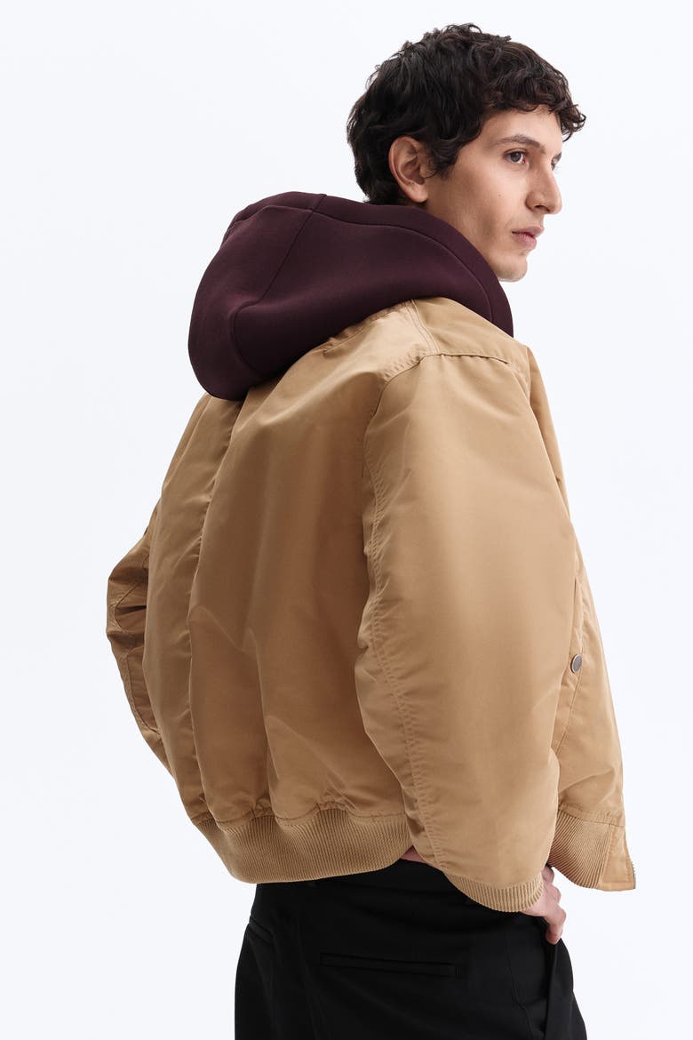 Padded Nylon Bomber Jacket, Alternate, color, Dusty beige