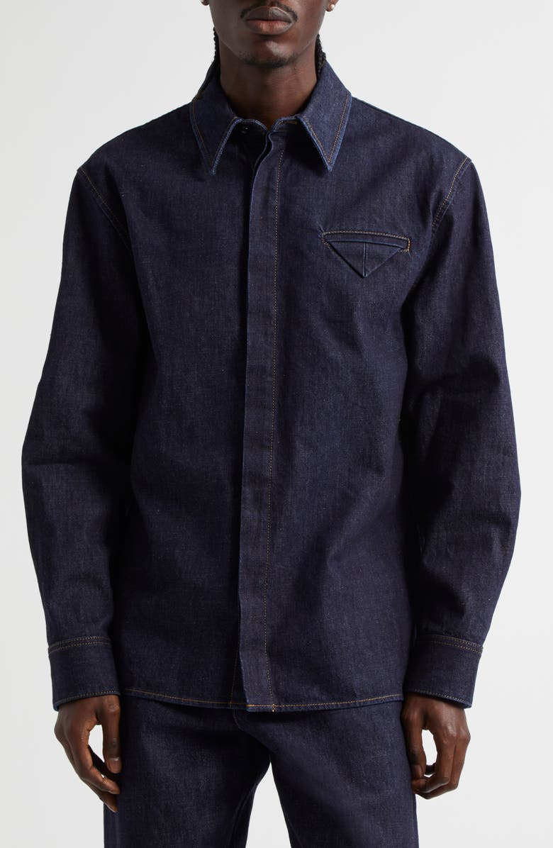 Bottega Veneta Cotton Denim Button-Up Shirt, Main, color, 4245 Indigo