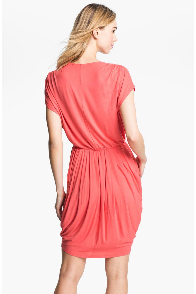 Faux Wrap Pleated Dress, Alternate, color, CORAL SPICE