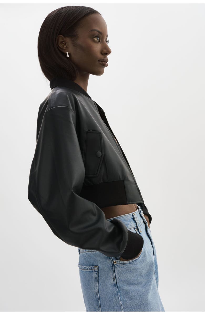 LAMARQUE EVELIN | Faux Leather Cropped Bomber, Alternate, color, Black