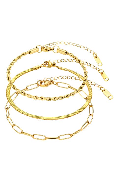 Set of 3 Tarnish Resistant Chain Bracelets