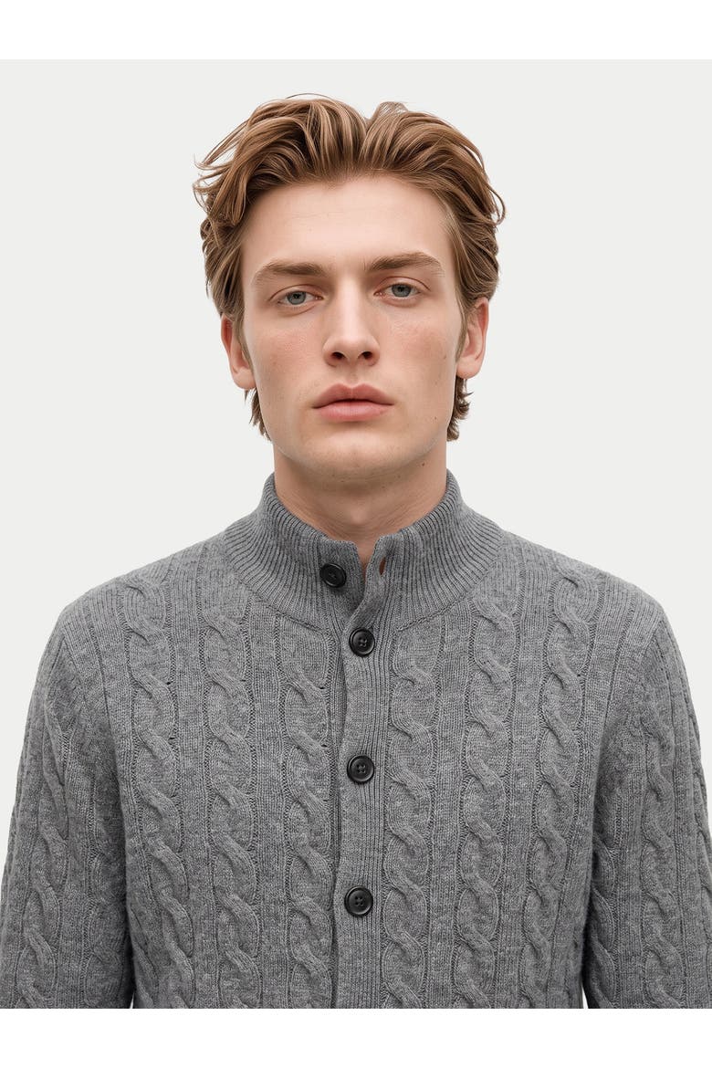 Cashmere Cable-knit High-neck Cardigan, Alternate, color, dim gray