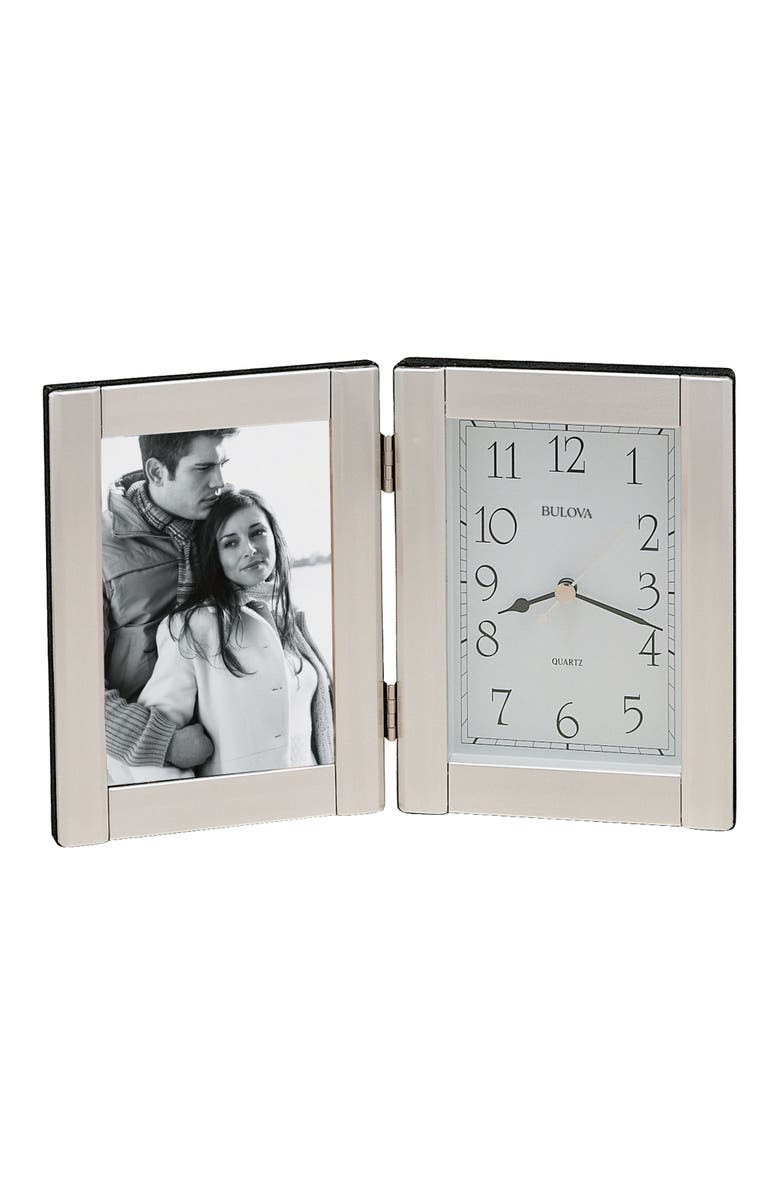 Bulova Clocks Forte II Brushed Aluminum Picture Frame Clock, Main, color,