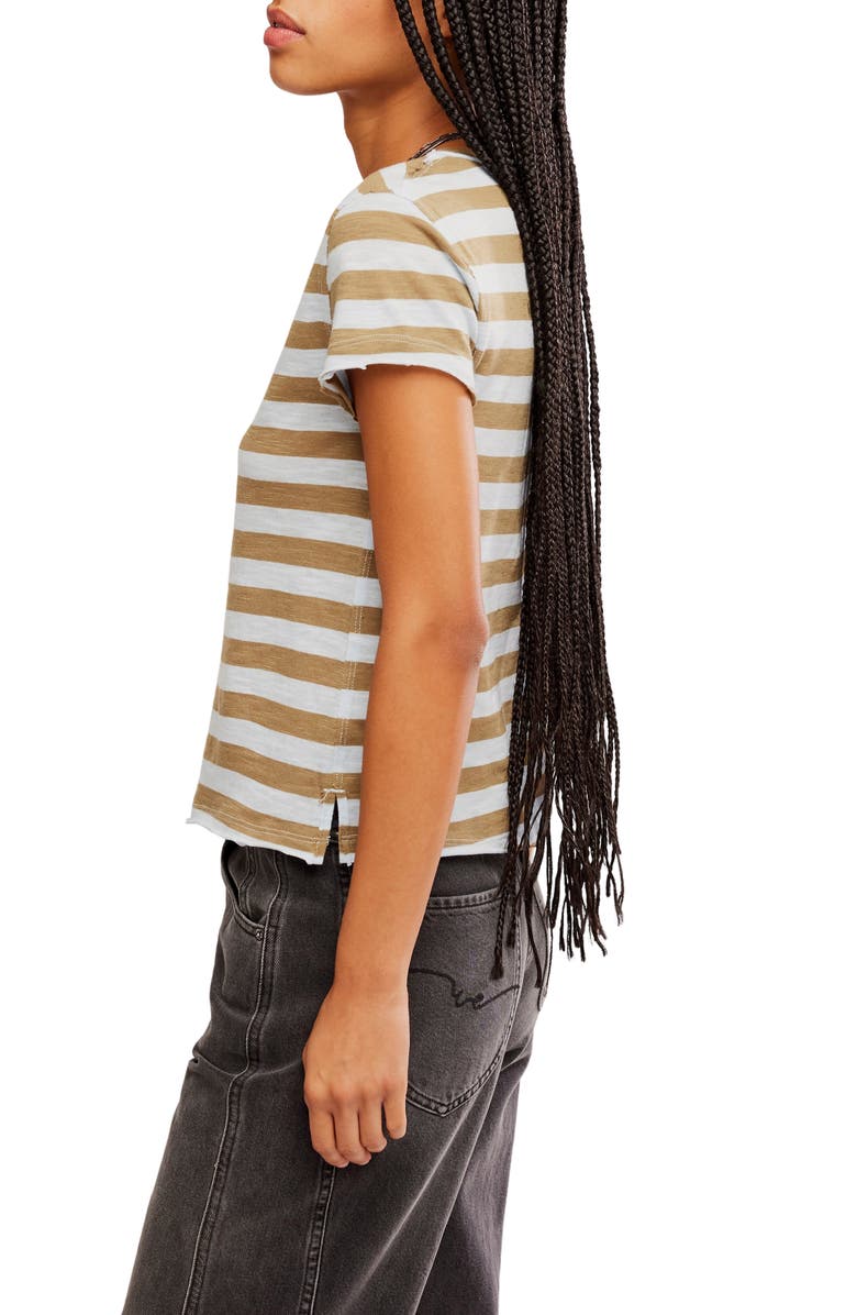 Free People Nora Stripe Linen 
Cotton T-Shirt, Alternate, color, Mocha Combo