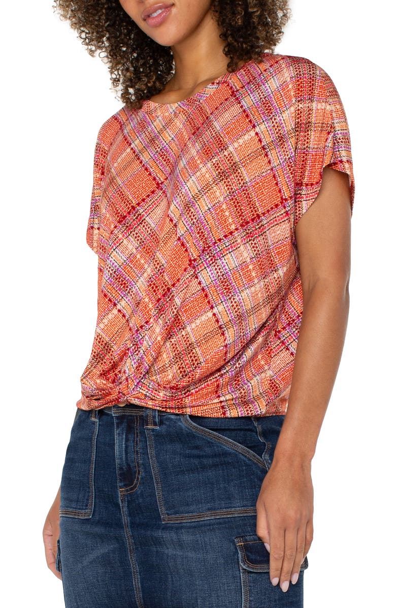 Liverpool Los Angeles Knot Front Plaid Knit Top, Alternate, color, 