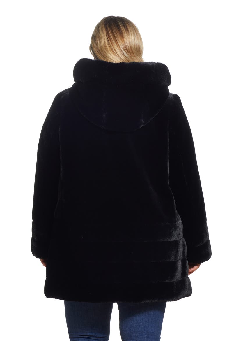 Hooded Faux Fur Coat, Alternate, color, BLACK