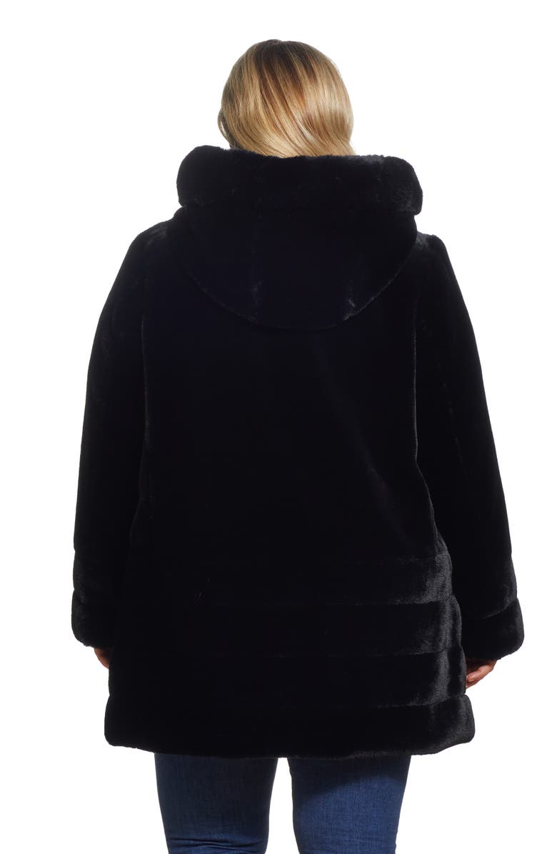 Gallery Hooded Faux Fur Coat, Alternate, color, Black