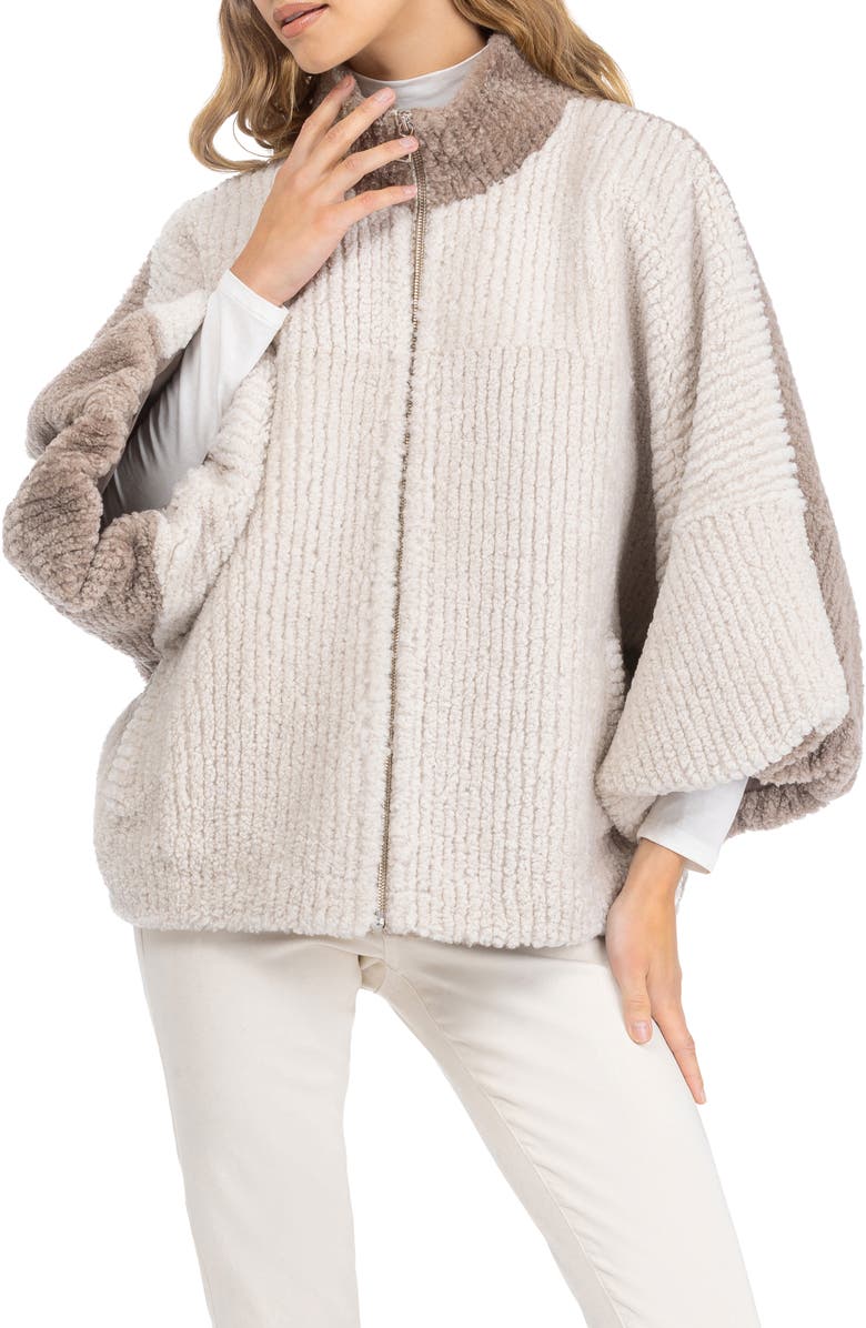 GORSKI Genuine Shearling Zip Jacket with Cropped Sleeves, Main, color, Sand/Beige