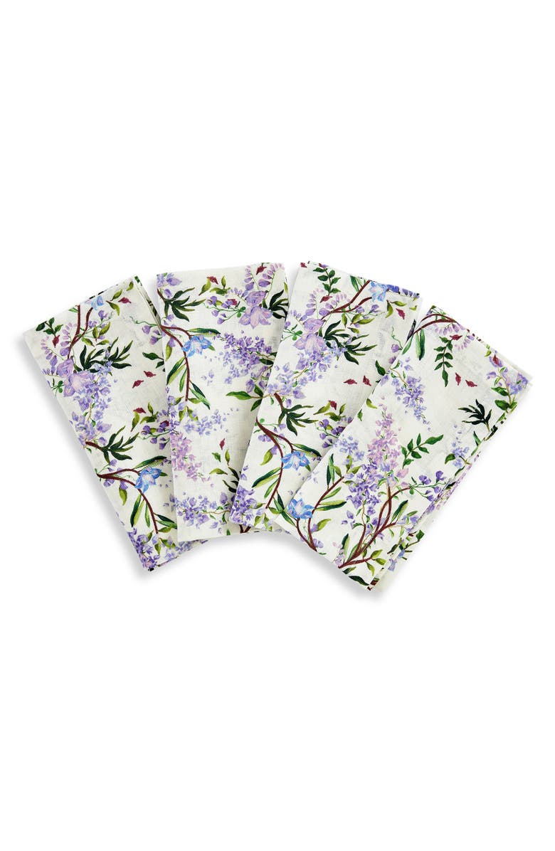 Solino Home Linen Dinner Napkins Set of 4, 20 x 20 Inch for Dining Table, Holiday and Everyday Table Decor - Lilacs, Main, color,