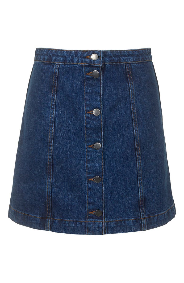 Topshop Moto Button Front Denim Miniskirt, Alternate, color, 