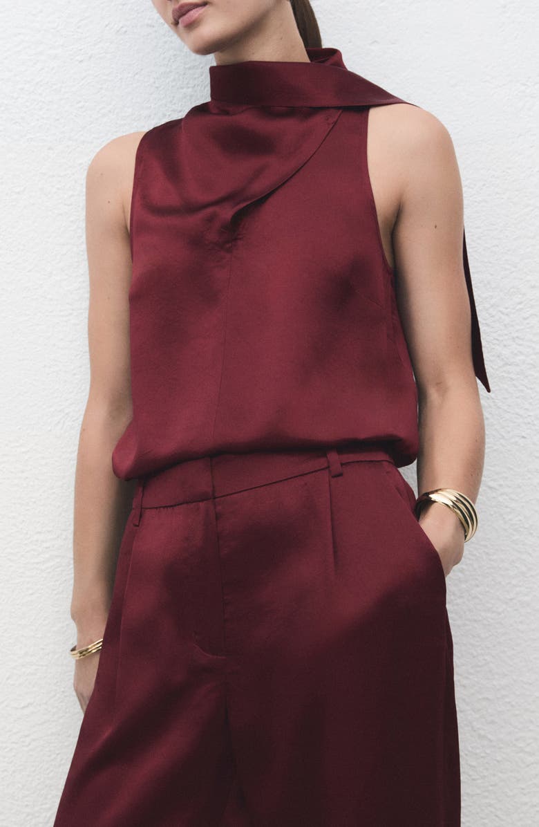 MANGO Wide Leg Satin Pants, Alternate, color, Russet