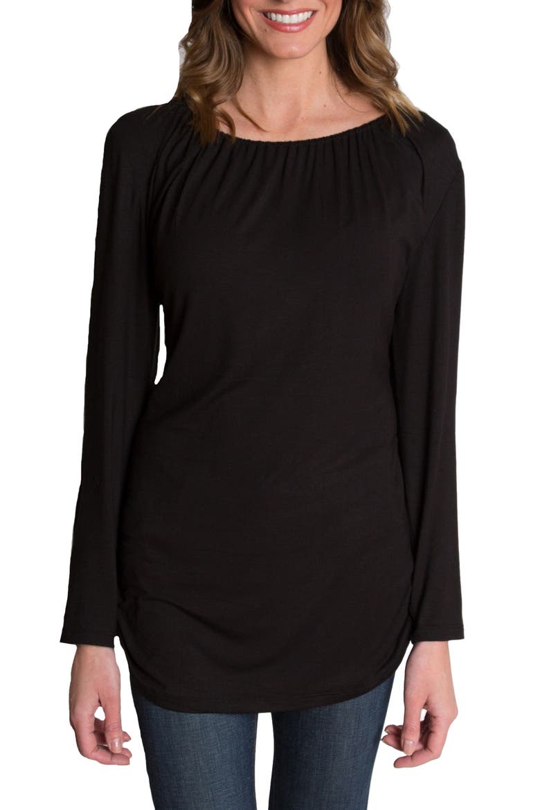'Luxe' Long Sleeve Nursing Tee, Alternate, color, BLACK