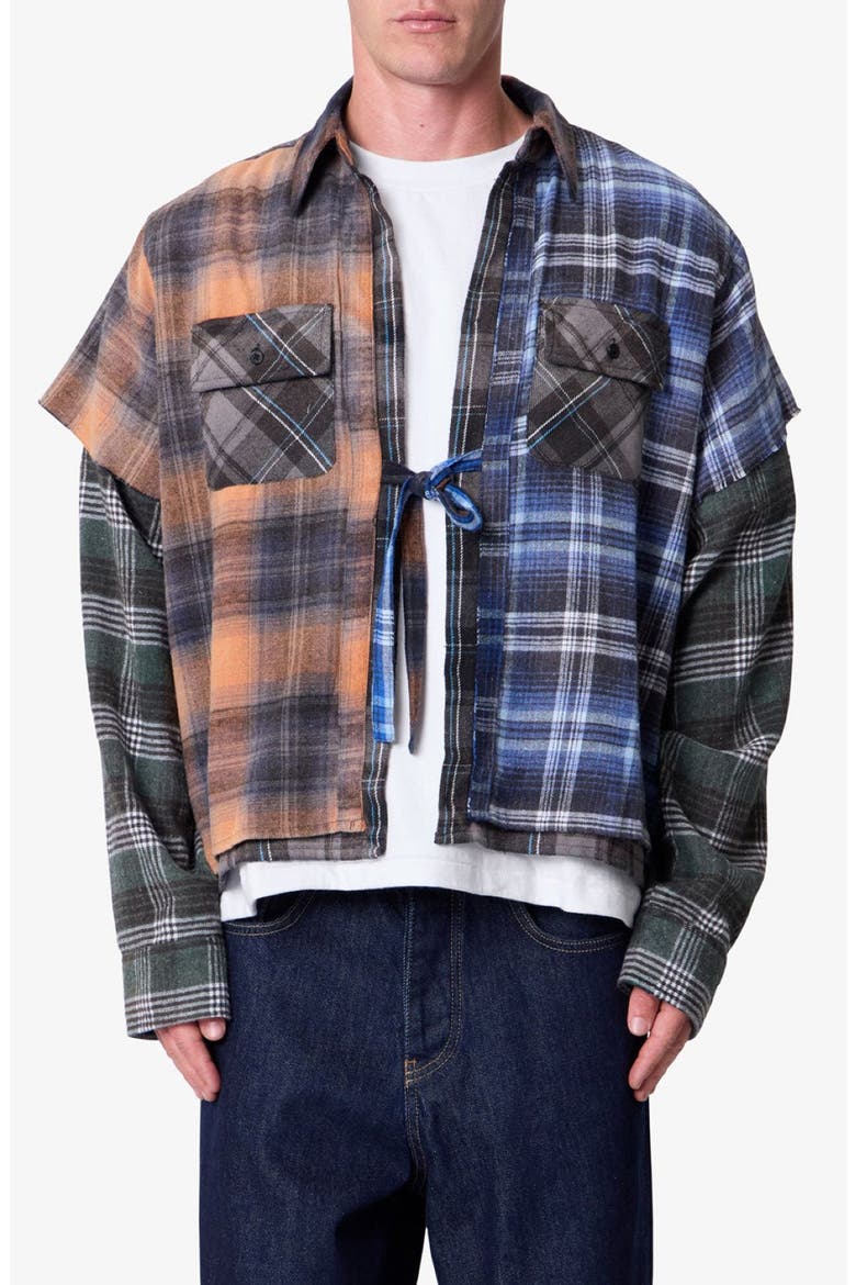 Knot the Mix Tie Front Flannel Shirt, Main, color, GREY MULTI