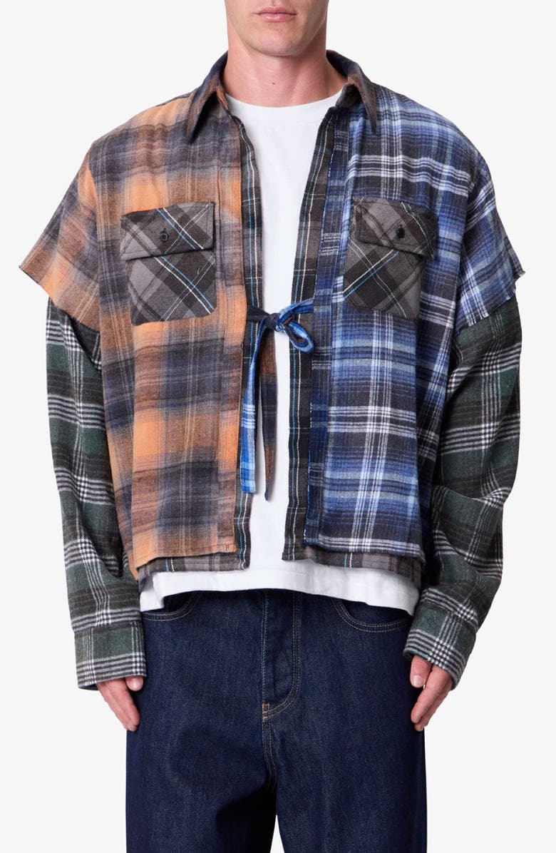 mnml Knot the Mix Tie Front Flannel Shirt, Main, color, Grey Multi