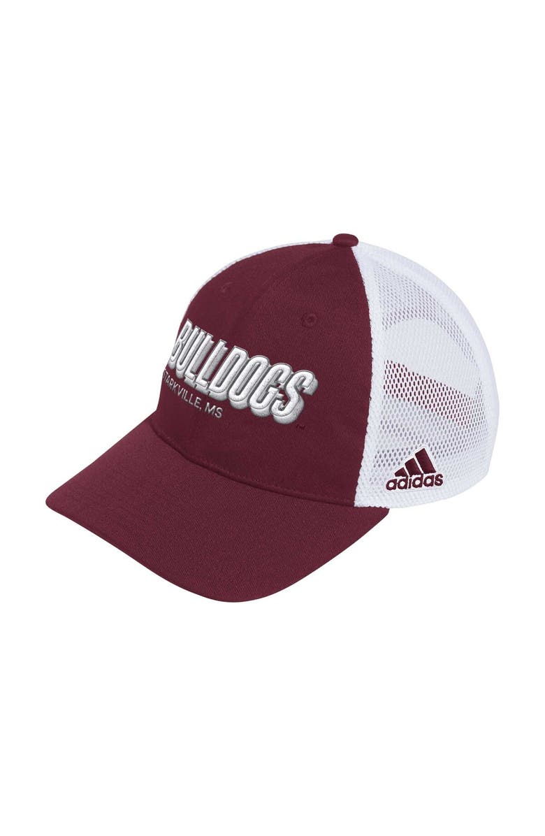 adidas Men's adidas Maroon Mississippi State Bulldogs Mascot Block Letter Slouch Trucker Adjustable Hat, Main, color, Maroon