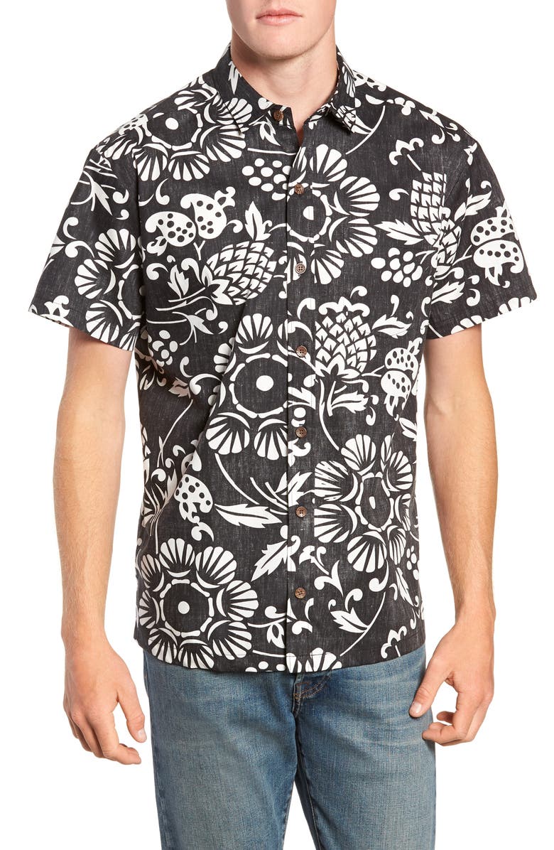 Kahala Duke's Pareo Trim Fit Sport Shirt, Main, color, Black